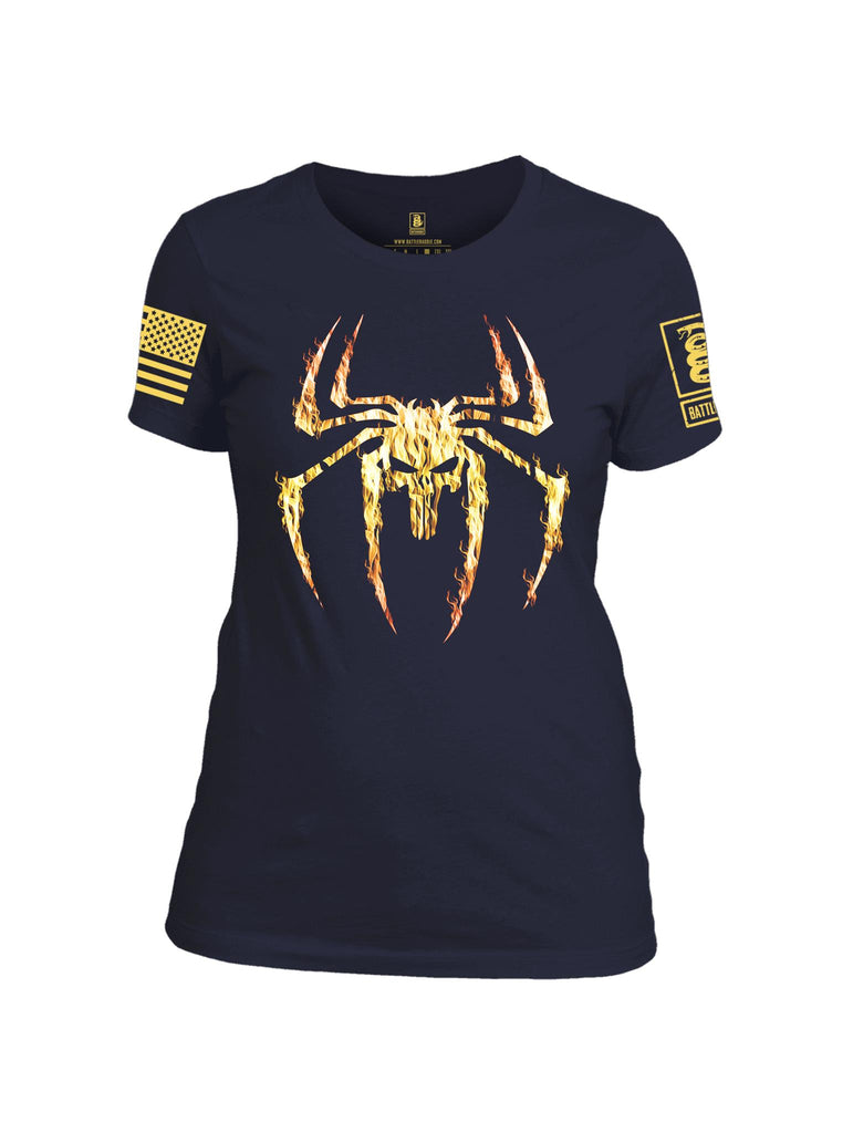 Battleraddle Expounder Venom Fire Skull Orange Sleeve Print Womens Cotton Crew Neck T Shirt