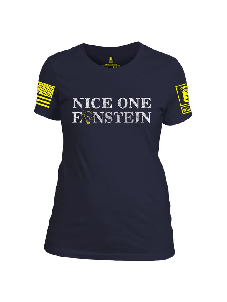 Battleraddle Nice One Einstein Yellow Sleeve Print Womens Cotton Crew Neck T Shirt