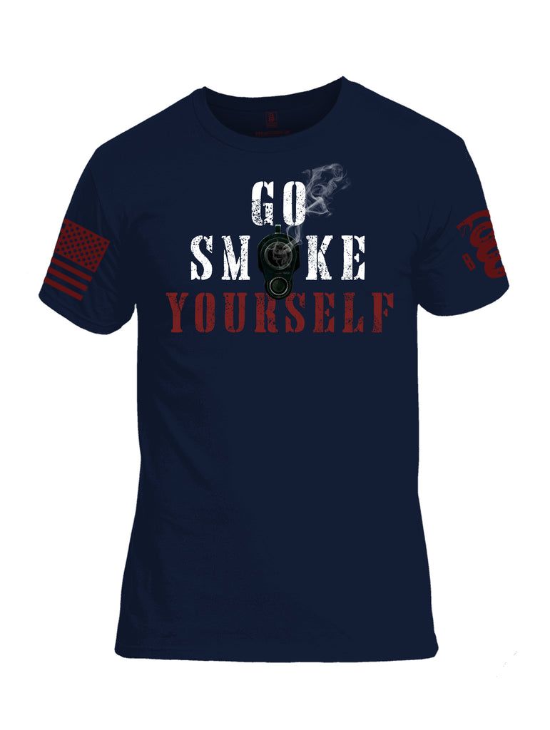 Battleraddle Go Smoke Yourself Red Sleeve Print Mens Cotton Crew Neck T Shirt