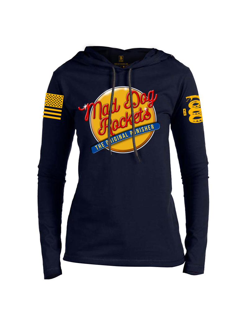 Battleraddle Mad Dog Rockets The Original Expounder Yellow Sleeve Print Womens Cotton Thin Lightweight Hoodie