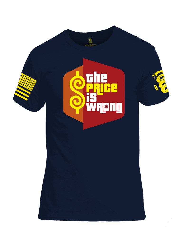 Battleraddle The Price Is Wrong Yellow Sleeve Print Mens Cotton Crew Neck T Shirt