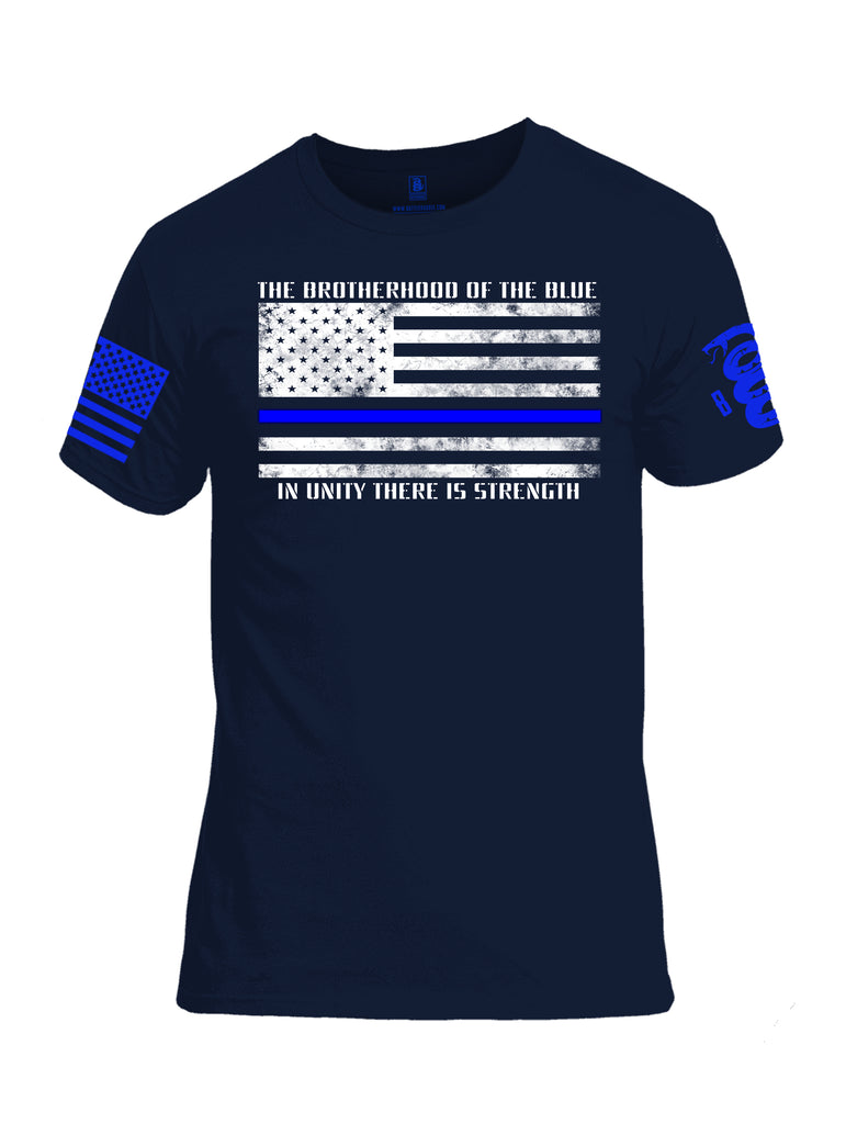 Battleraddle The Brotherhood Of The Blue In Unity There Is Strength Blue Sleeve Print Mens Cotton Crew Neck T Shirt