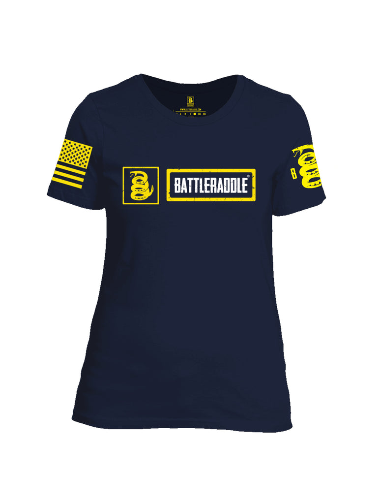 Battleraddle Original Logo Yellow Sleeve Print Womens Cotton Crew Neck T Shirt