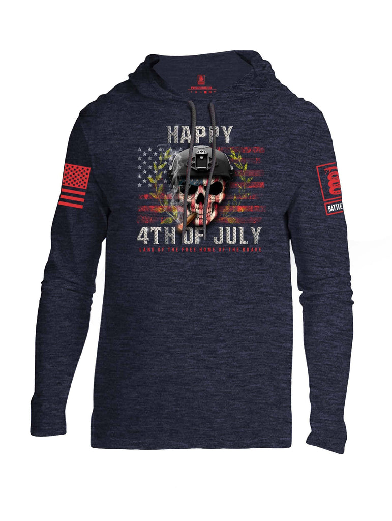 Battleraddle Happy 4th Of July Land Of The Free Home Of The Brave Red Sleeve Print Mens Thin Cotton Lightweight Hoodie shirt|custom|veterans|Apparel-Mens Hoodie-Cotton