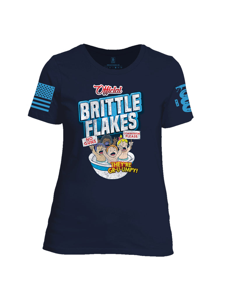 Battleraddle Official Brittle Flakes No Guns Communism Please They're Grumpy Blue Sleeve Print Womens Cotton Crew Neck T Shirt