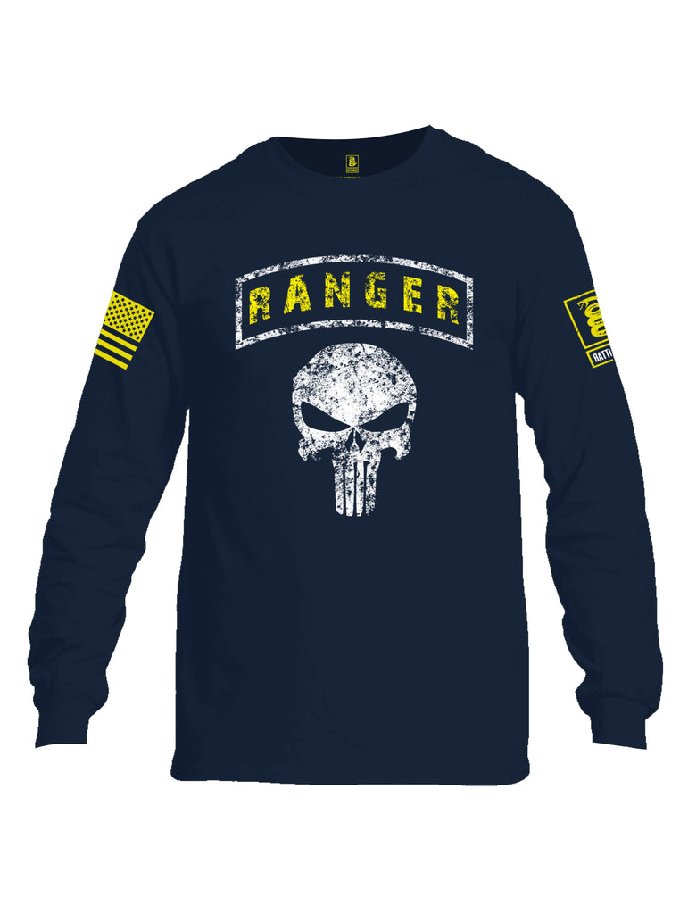 Battleraddle Ranger Punisher Skull Yellow Sleeve Print Mens Cotton Long Sleeve Crew Neck T Shirt