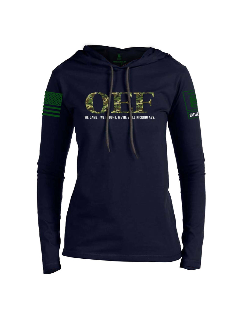 Battleraddle OEF We Came We Fought Were Still Kicking Ass Green Sleeve Print Womens Thin Cotton Lightweight Hoodie shirt|custom|veterans|Apparel-Womens Hoodie-Cotton