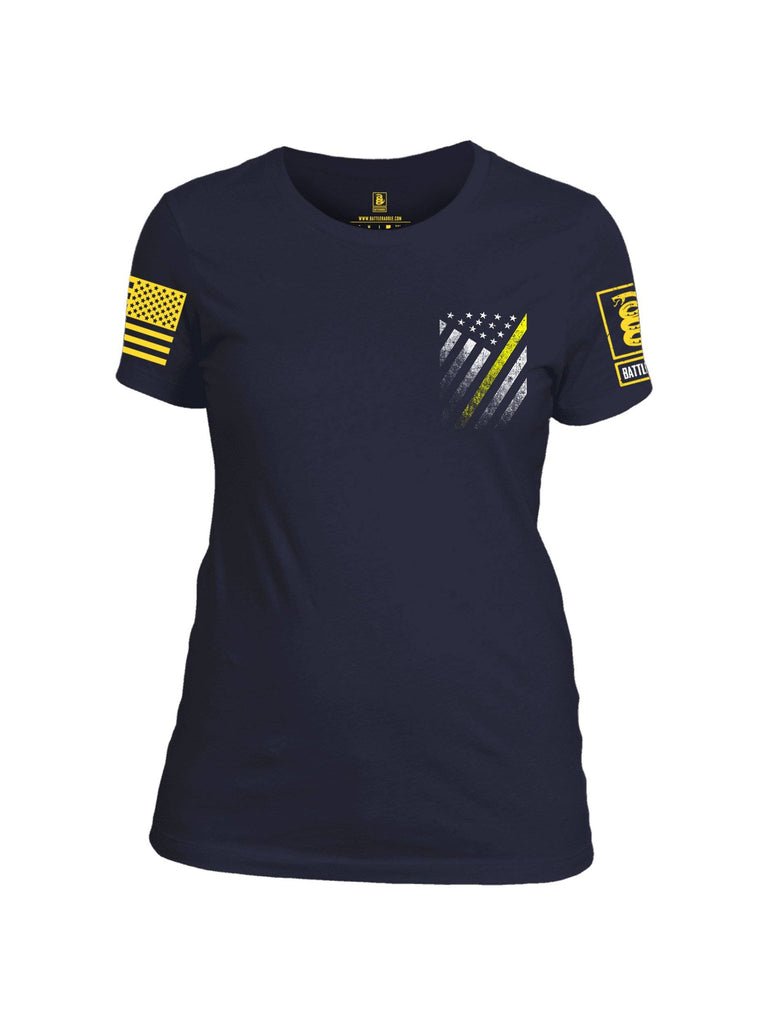 Battleraddle USA Yellow Thin Line Series Flag Yellow Sleeve Print Womens Cotton Crew Neck T Shirt shirt|custom|veterans|Apparel-Womens T Shirt-cotton