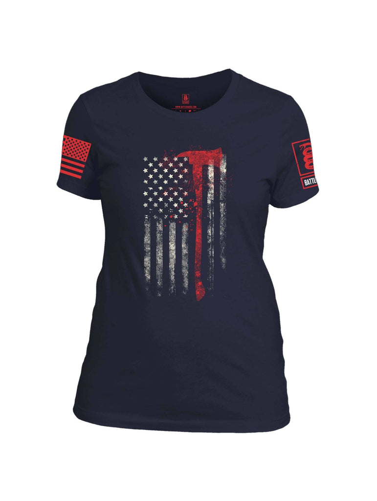 Battleraddle Firefighter Axe USA Flag Red Sleeve Print Womens Cotton Crew Neck T Shirt shirt|custom|veterans|Apparel-Womens T Shirt-cotton