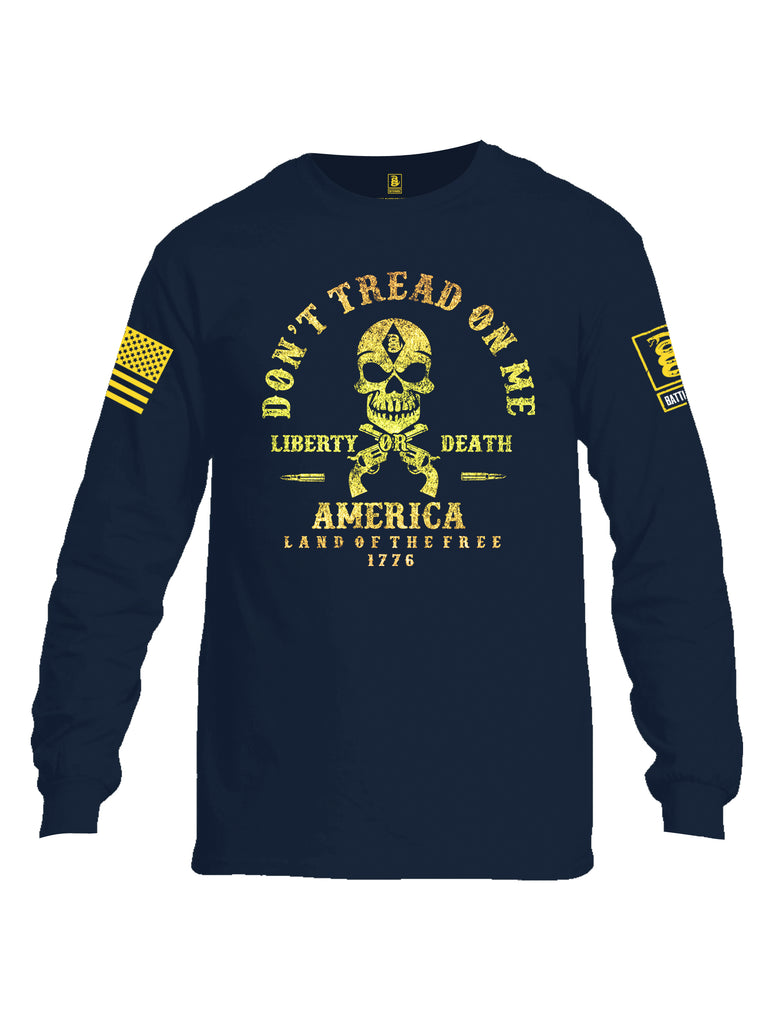 Battleraddle Don't Tread On Me Liberty Or Death America Land Of The Free 1776 Yellow Sleeve Print Mens Cotton Long Sleeve Crew Neck T Shirt