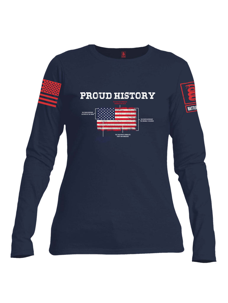Battleraddle Proud History Red Sleeve Print Womens Cotton Long Sleeve Crew Neck T Shirt