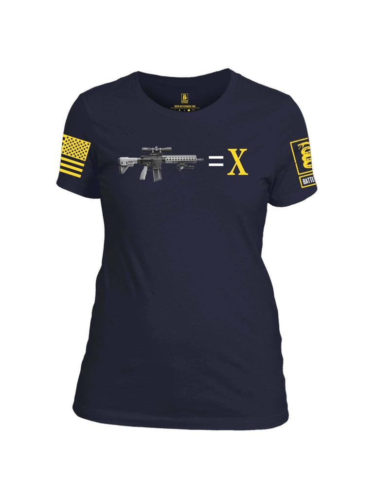 Battleraddle AR15=X Yellow Sleeve Print Womens Cotton Crew Neck T Shirt shirt|custom|veterans|Apparel-Womens T Shirt-cotton