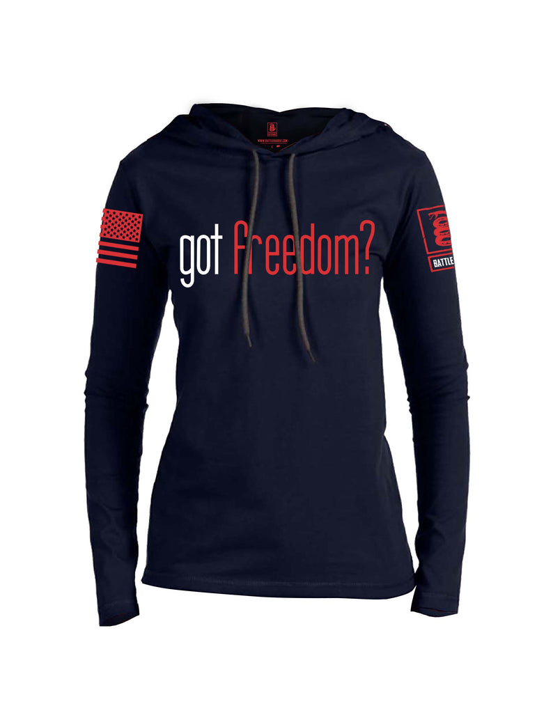 Battleraddle Got Freedom? Red Sleeve Print Womens Thin Cotton Lightweight Hoodie