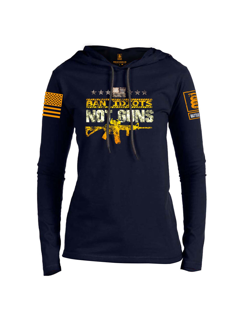 Battleraddle Ban Idiots Not Guns Orange Sleeve Print Womens Thin Cotton Lightweight Hoodie