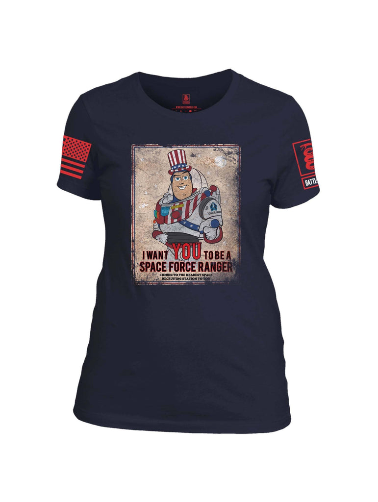 Battleraddle I Want You To Be A Space Force Ranger Red Sleeve Print Womens Cotton Crew Neck T Shirt shirt|custom|veterans|Apparel-Womens T Shirt-cotton