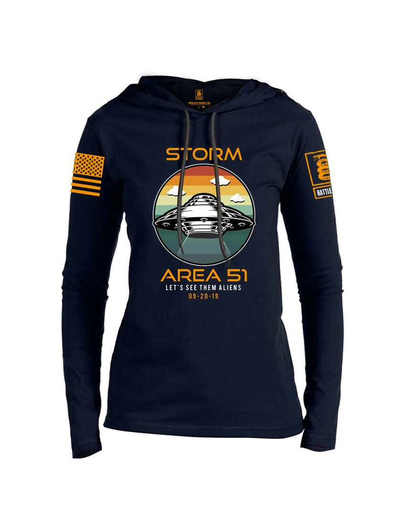 Battleraddle Storm Area 51 Let's See Them Aliens Orange Sleeve Print Womens Thin Cotton Lightweight Hoodie