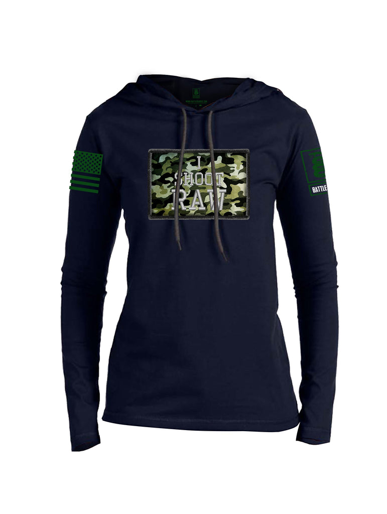 Battleraddle I Shoot Raw Green Sleeve Print Womens Thin Cotton Lightweight Hoodie