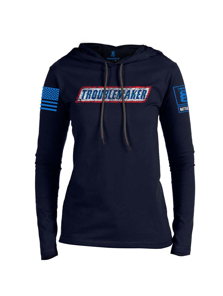 Battleraddle Troublemaker Blue Sleeve Print Womens Thin Cotton Lightweight Hoodie