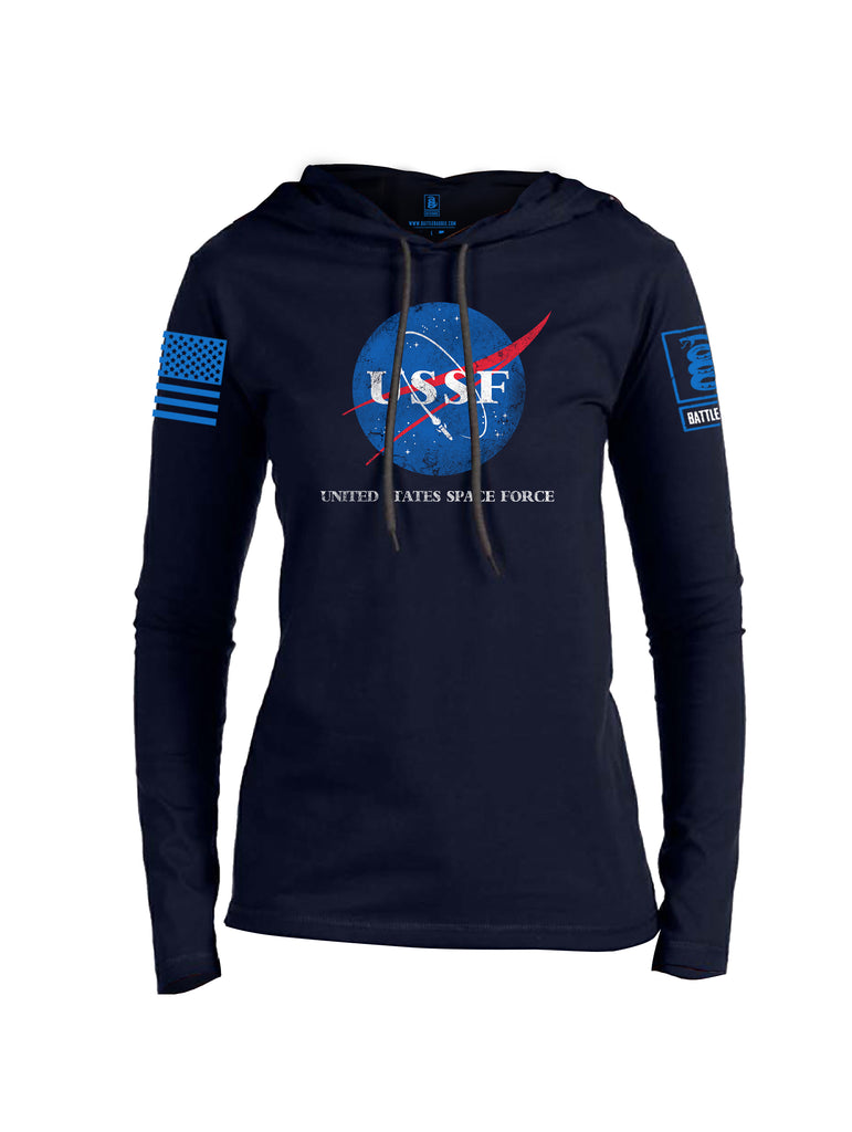 Battleraddle United States Space Force Blue Sleeve Print Womens Thin Cotton Lightweight Hoodie