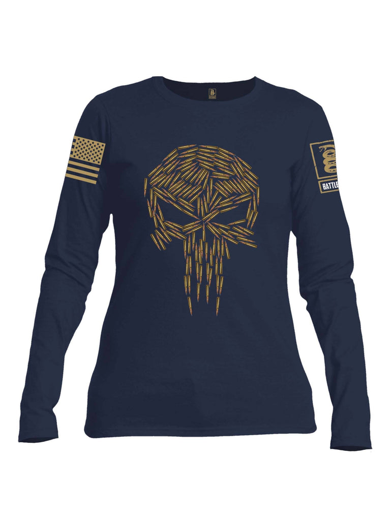 Battleraddle Mr. Expounder Brass Skull Bullets Brass Sleeve Print Womens Cotton Long Sleeve Crew Neck T Shirt shirt|custom|veterans|Women-Long Sleeves Crewneck Shirt