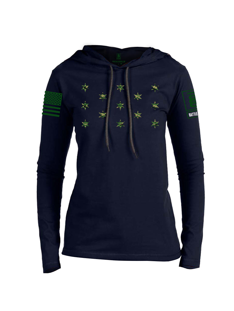 Battleraddle The OG Star Flag Green Sleeve Print Womens Thin Cotton Lightweight Hoodie