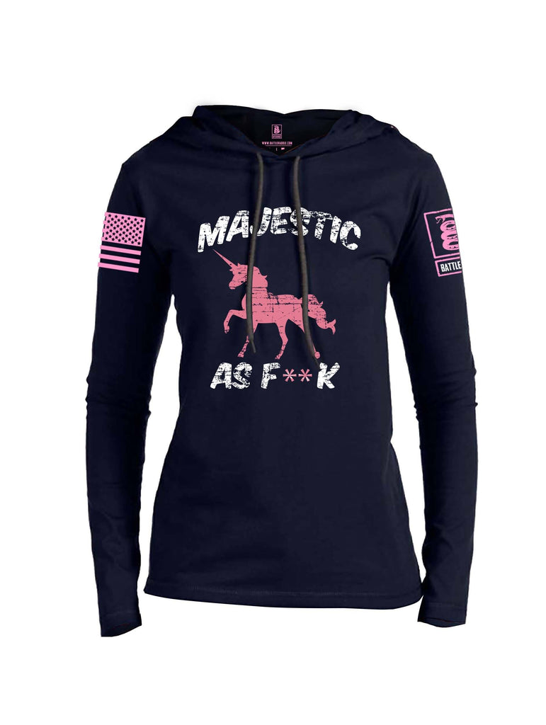 Battleraddle Majestic As F**k Pink Sleeve Print Womens Thin Cotton Lightweight Hoodie shirt|custom|veterans|Apparel-Womens Hoodie-Cotton