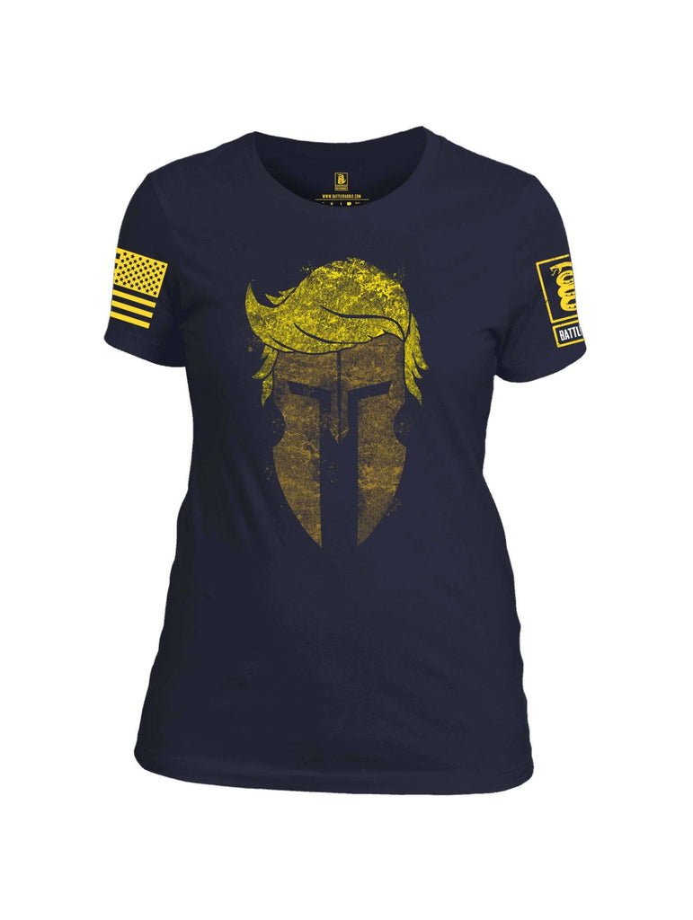 Battleraddle Mr. President Expounder Spartan Helm Yellow Sleeve Print Womens Cotton Crew Neck T Shirt shirt|custom|veterans|Apparel-Womens T Shirt-cotton