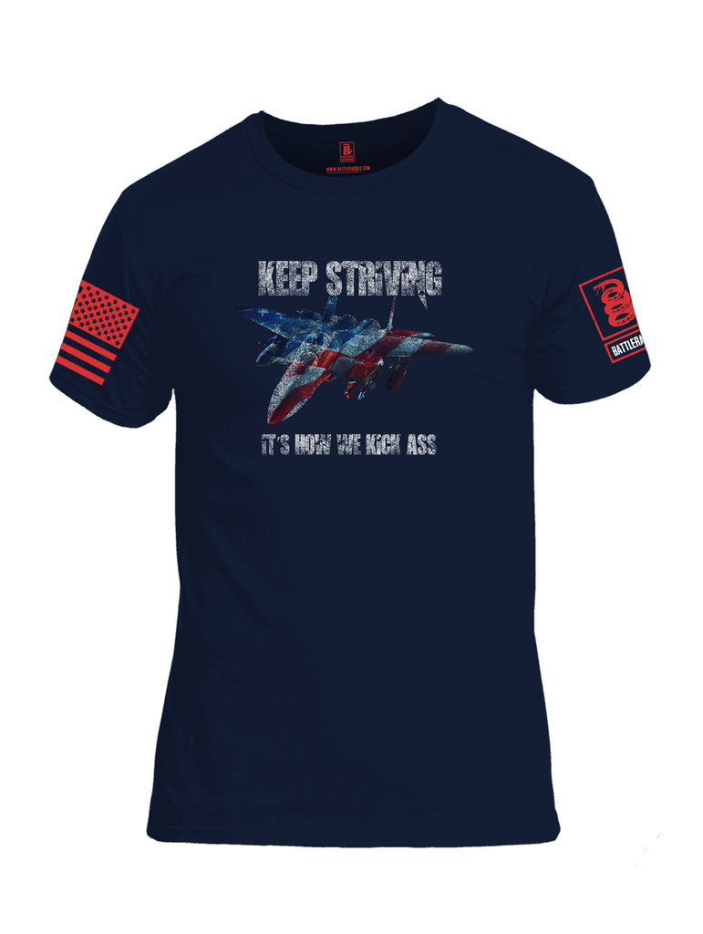 Battleraddle Keep Striving It's How We Kick Ass Red Sleeve Print Mens 100% Battlefit Polyester Crew Neck T Shirt