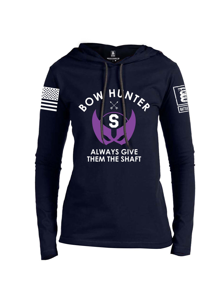 Battleraddle Bow Hunter Always Give Them The Shaft White Sleeve Print Womens Thin Cotton Lightweight Hoodie