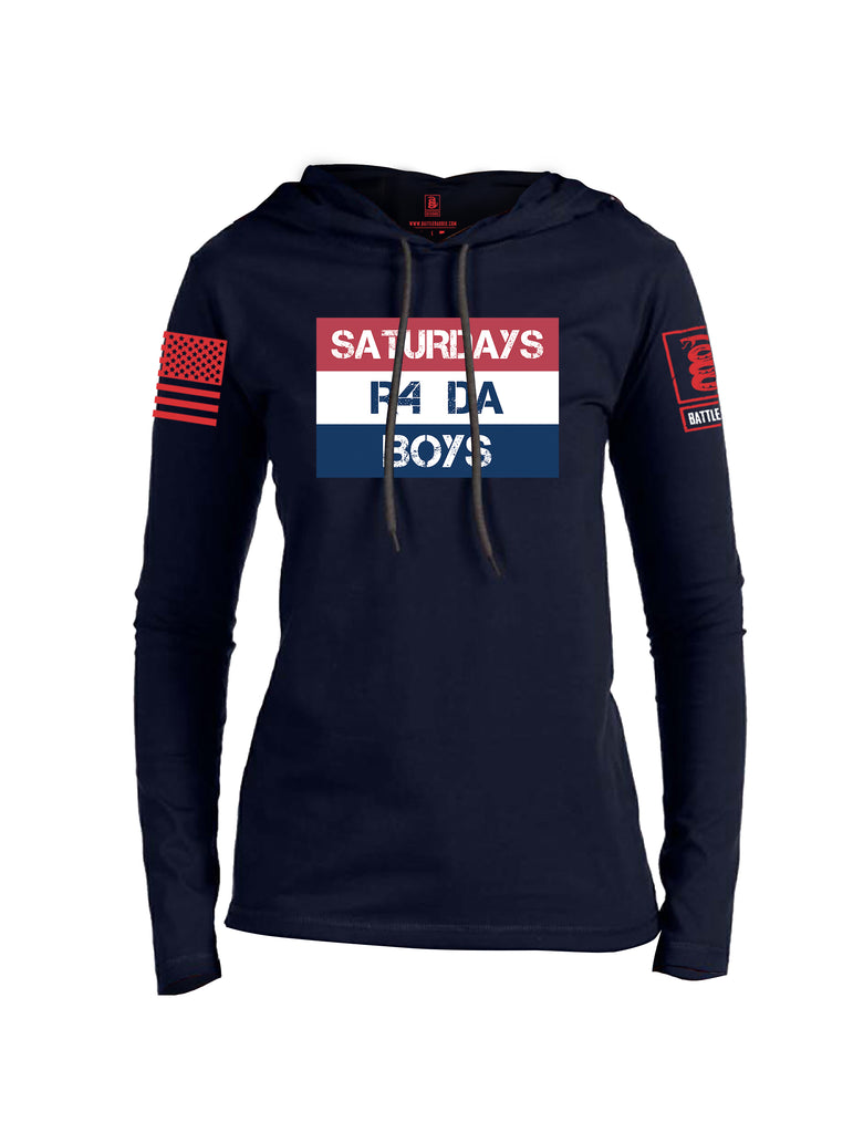 Battleraddle Saturdays R4 Da Boys Red Sleeve Print Womens Thin Cotton Lightweight Hoodie