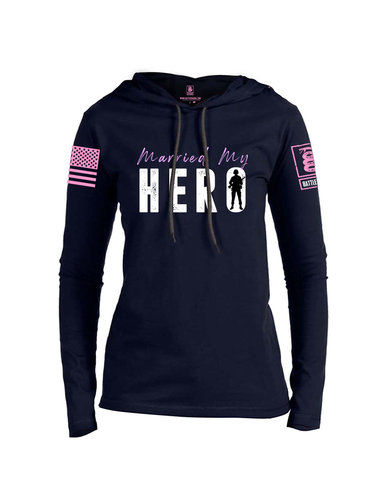 Battleraddle Married My Hero Pink Sleeve Print Womens Thin Cotton Lightweight Hoodie