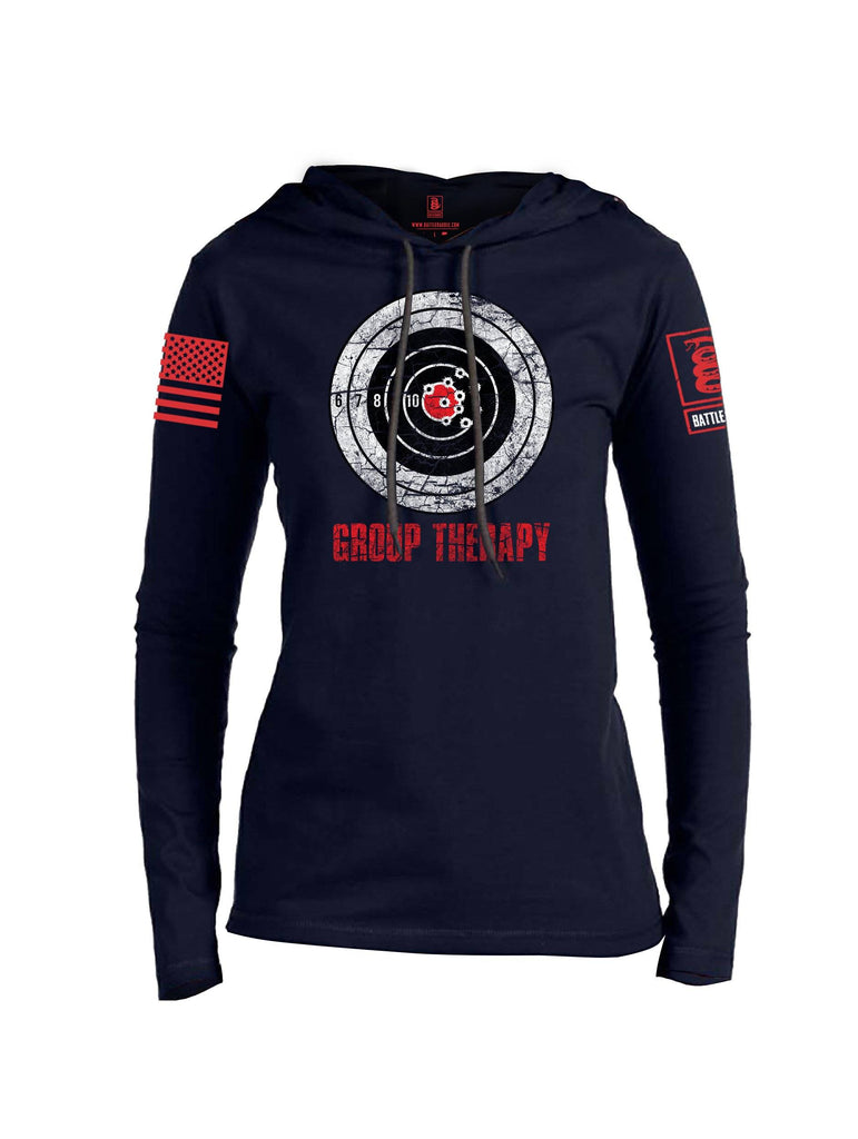 Battleraddle Group Therapy Red Sleeve Print Womens Thin Cotton Lightweight Hoodie shirt|custom|veterans|Apparel-Womens Hoodie-Cotton