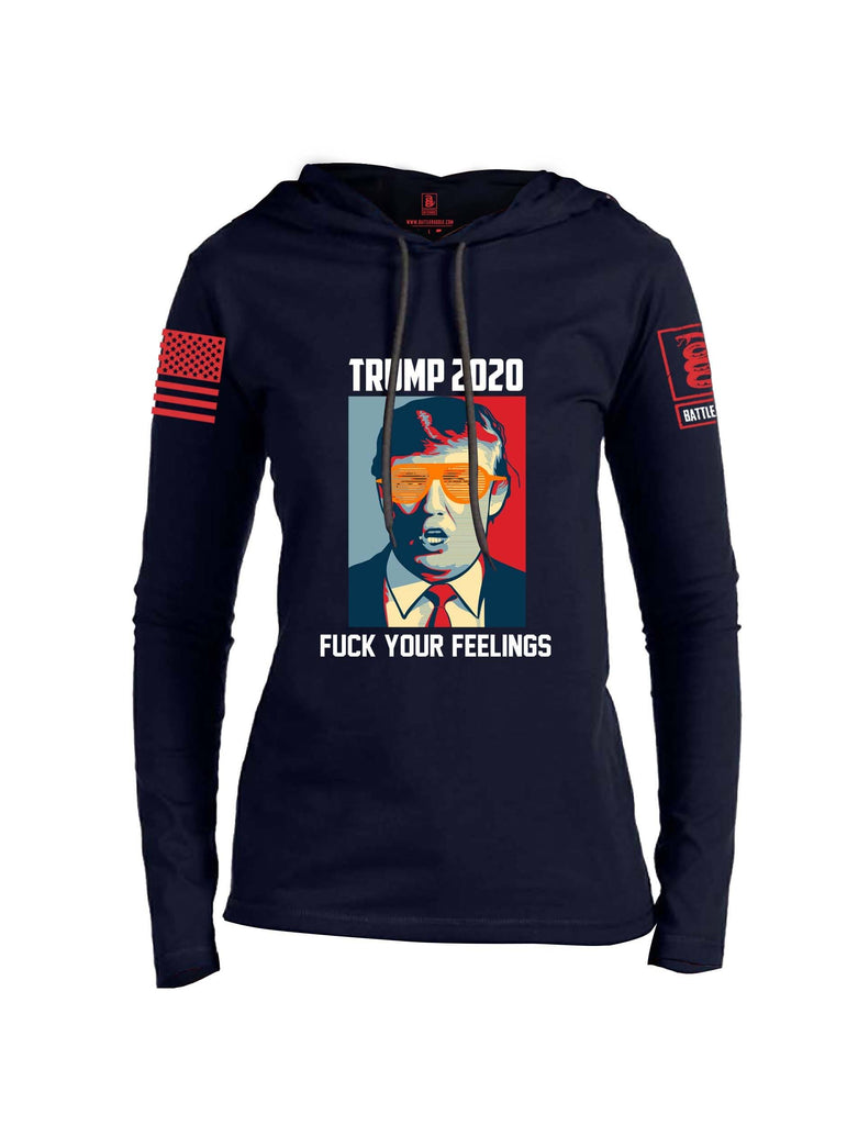 Battleraddle Trump 2020 Fuck Your Feelings Red Sleeve Print Womens Thin Cotton Lightweight Hoodie shirt|custom|veterans|Apparel-Womens Hoodie-Cotton