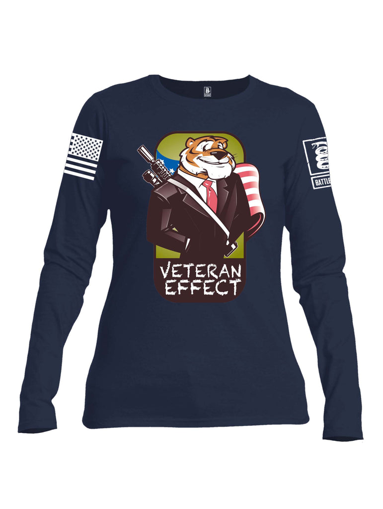 Battleraddle Veteran Effect Suit Gun Slinger White Sleeve Print Womens Cotton Long Sleeve Crew Neck T Shirt