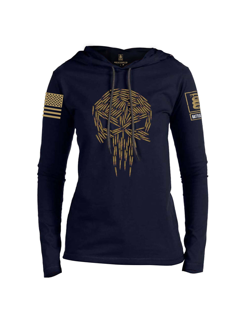 Battleraddle Mr. Expounder Brass Skull Bullets Brass Sleeve Print Womens Thin Cotton Lightweight Hoodie shirt|custom|veterans|Apparel-Womens Hoodie-Cotton