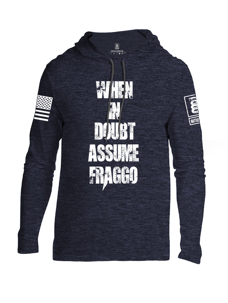 Battleraddle When In Doubt Assume Fraggo White Sleeve Print Mens Thin Cotton Lightweight Hoodie