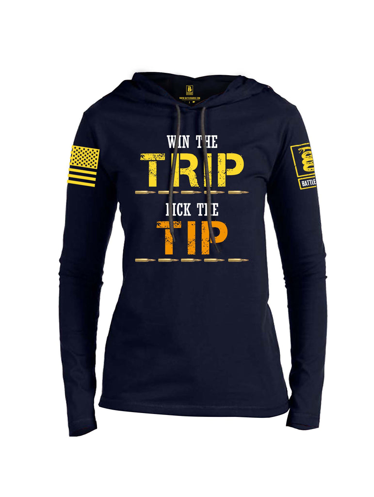 Battleraddle Win The Trip Lick The Tip Yellow Sleeve Print Womens Thin Cotton Lightweight Hoodie