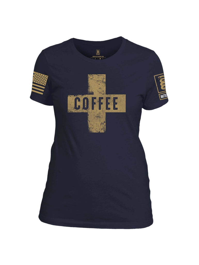 Battleraddle Coffee Cross Brass Sleeve Print Womens Cotton Crew Neck T Shirt shirt|custom|veterans|Apparel-Womens T Shirt-cotton