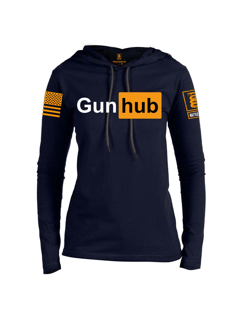 Battleraddle Gun Hub Orange Sleeve Print Womens Thin Cotton Lightweight Hoodie