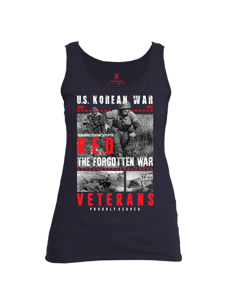 Battleraddle US Korean War RED Remember Everyone Deployed The Forgotten War Veterans Proudly Served Womens Cotton Tank Top shirt|custom|veterans|Apparel-Womens Tank Tops-Cotton