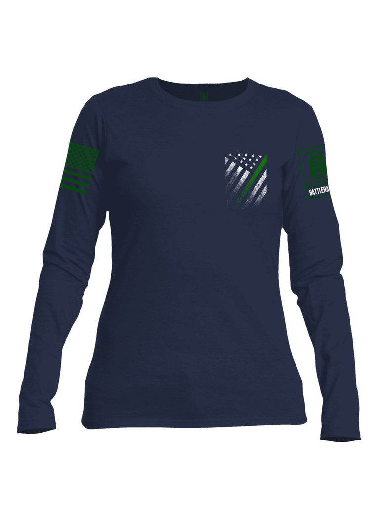 Battleraddle USA Green Thin Line Series Flag Green Sleeve Print Womens Cotton Long Sleeve Crew Neck T Shirt shirt|custom|veterans|Women-Long Sleeves Crewneck Shirt