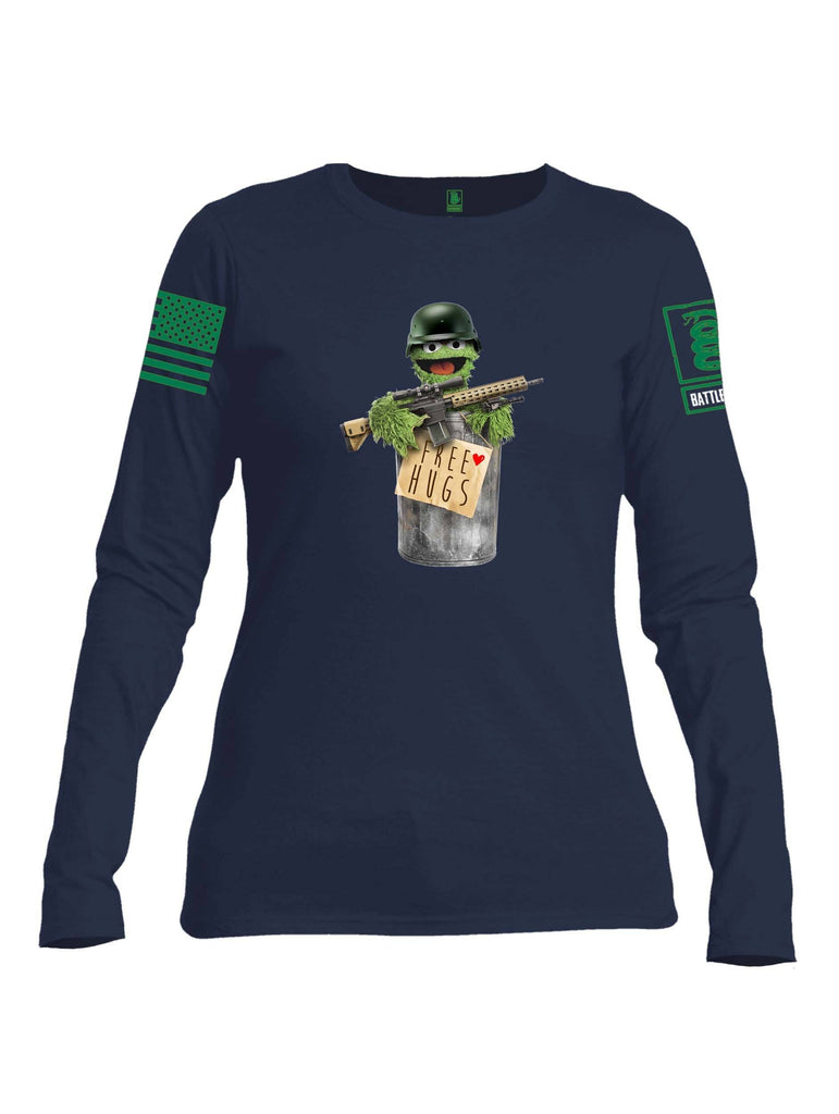 Battleraddle Grouchy Free Hugs Green Sleeve Print Womens Cotton Long Sleeve Crew Neck T Shirt shirt|custom|veterans|Women-Long Sleeves Crewneck Shirt