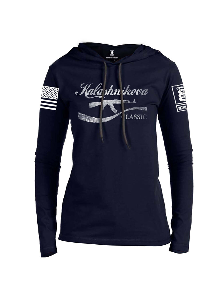 Battleraddle Kalashnikova Rifle Classic White Sleeve Print Womens Thin Cotton Lightweight Hoodie shirt|custom|veterans|Apparel-Womens Hoodie-Cotton