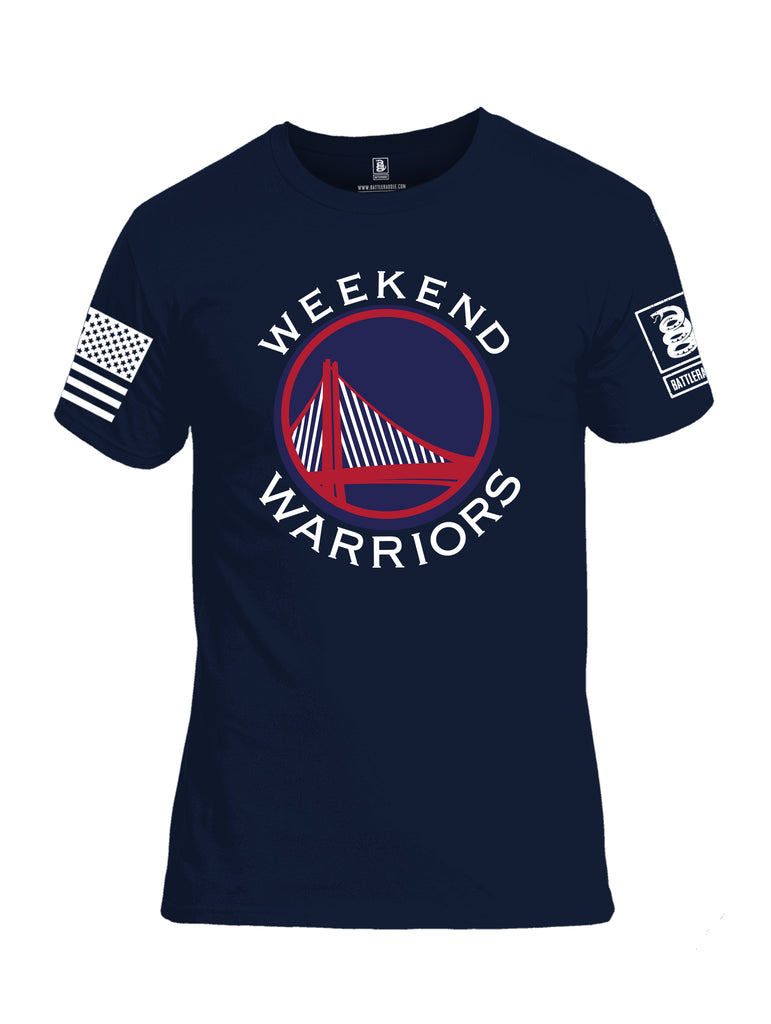 Battleraddle Weekend Warriors White Sleeve Print Mens Cotton Crew Neck T Shirt