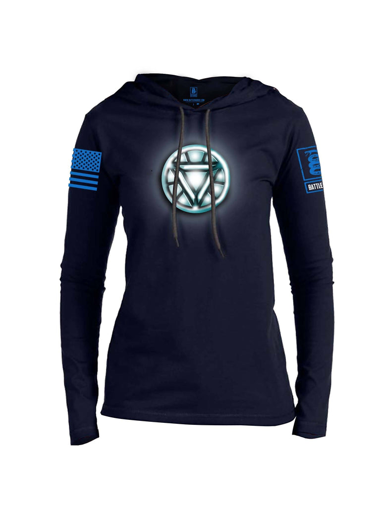 Battleraddle Iron Stark Chest ARC Reactor Blue Sleeve Print Womens Thin Cotton Lightweight Hoodie shirt|custom|veterans|Apparel-Womens Hoodie-Cotton