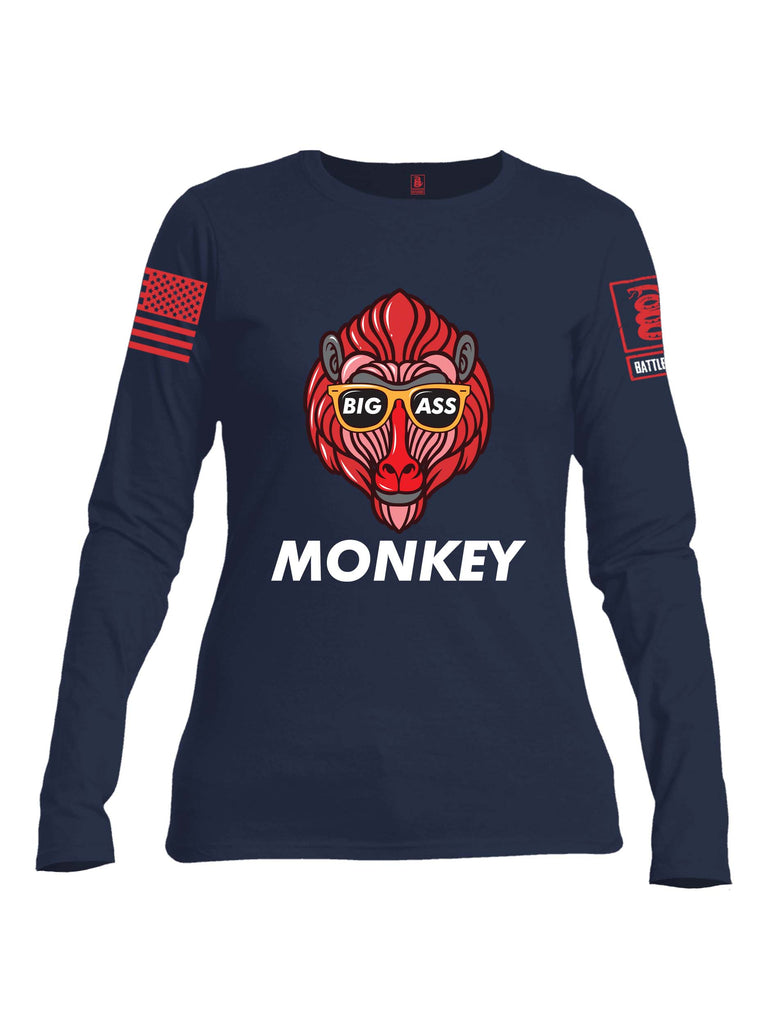 Battleraddle Big Ass Monkey Red Sleeve Print Womens Cotton Long Sleeve Crew Neck T Shirt