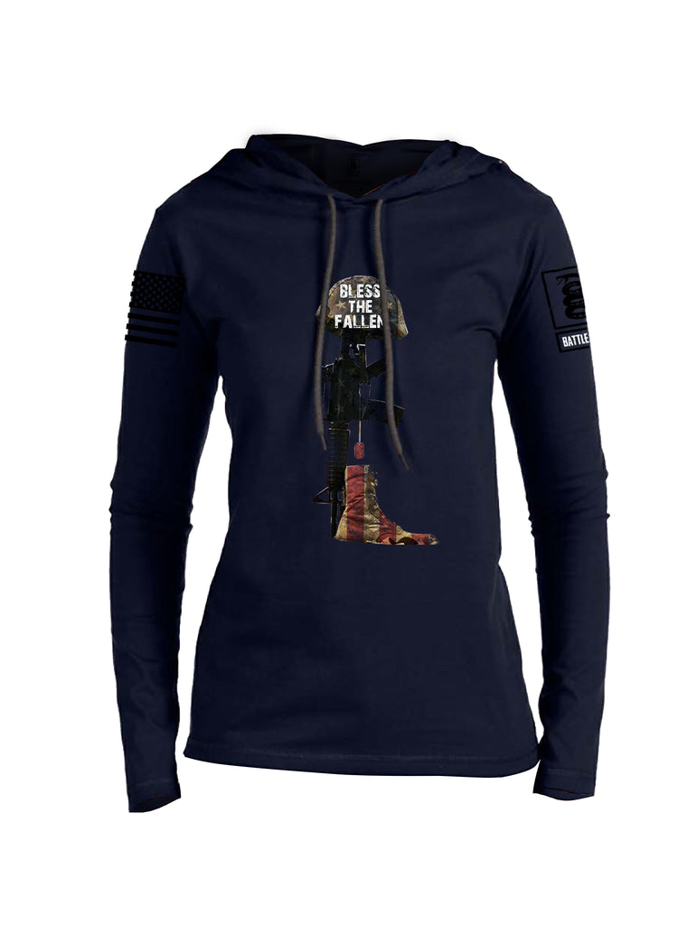 Battleraddle Bless The Fallen Black Sleeve Print Womens Thin Cotton Lightweight Hoodie