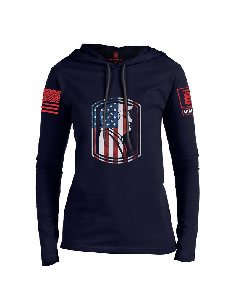 Battleraddle Trump Army USA Flag Red Sleeve Print Womens Thin Cotton Lightweight Hoodie shirt|custom|veterans|Apparel-Womens Hoodie-Cotton