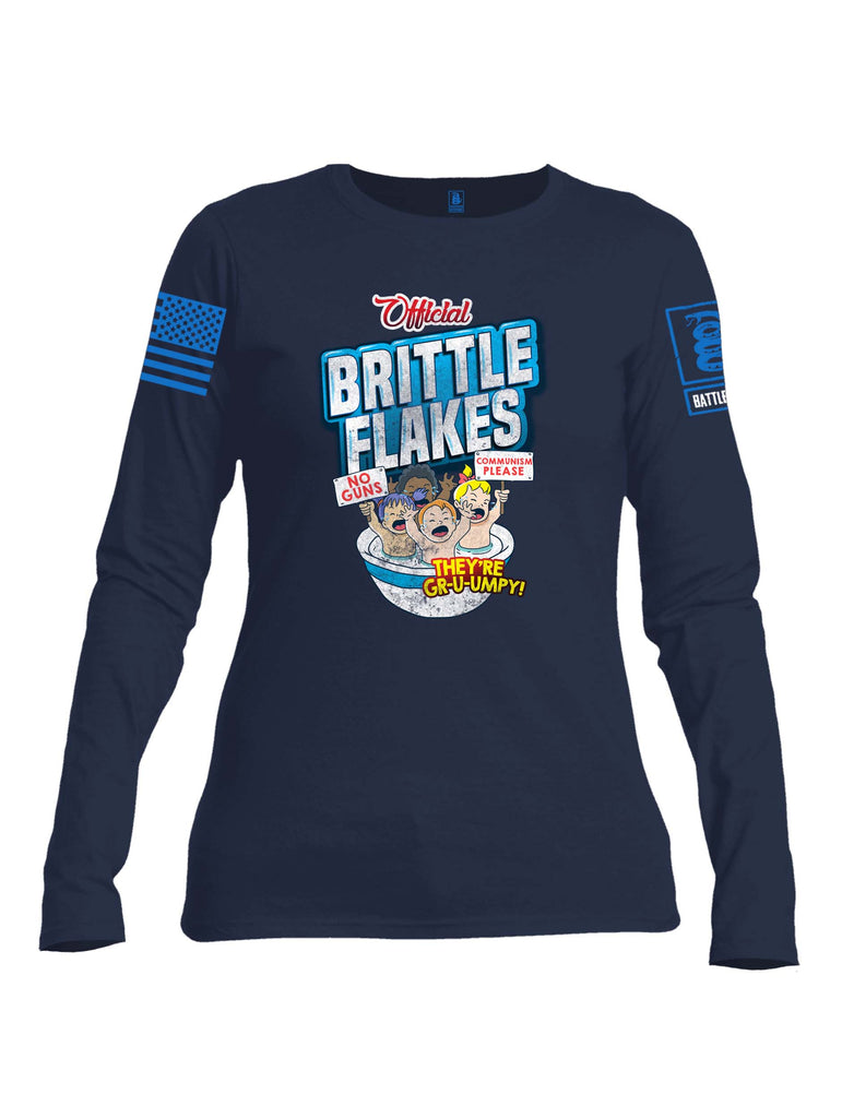 Battleraddle Official Brittle Flakes No Guns Communism Please They're Grumpy Blue Sleeve Print Womens Cotton Long Sleeve Crew Neck T Shirt