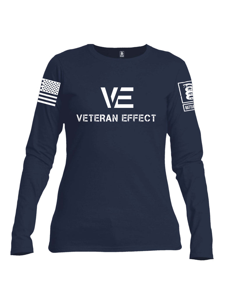 Battleraddle Veteran Effect White Sleeve Print Womens Cotton Long Sleeve Crew Neck T Shirt